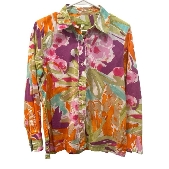 Sigrid Olsen Tops - Sigrid Olsen Multicolor Floral Blouse Elegant Colorful Mature Pearl Detail Sz SP